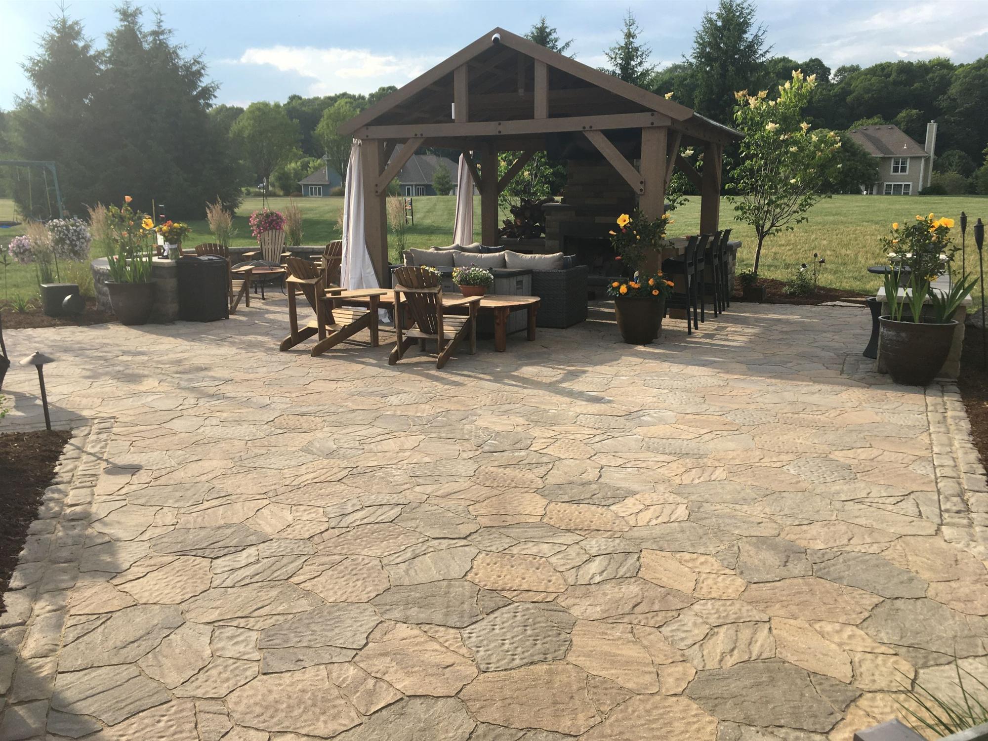 Flagstone patio and gazebo construction Milwaukee